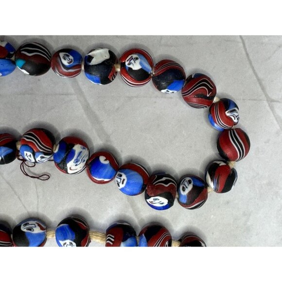 Vintage Millefiori Ghost Face Mosaic Bead Necklace 48 Handcrafted Beads 12-14mm - Picture 16 of 16